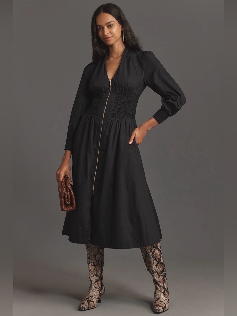 NWOT - Tommie Smocked Front-Zip Shirt Dress: Long-Sleeve Edition